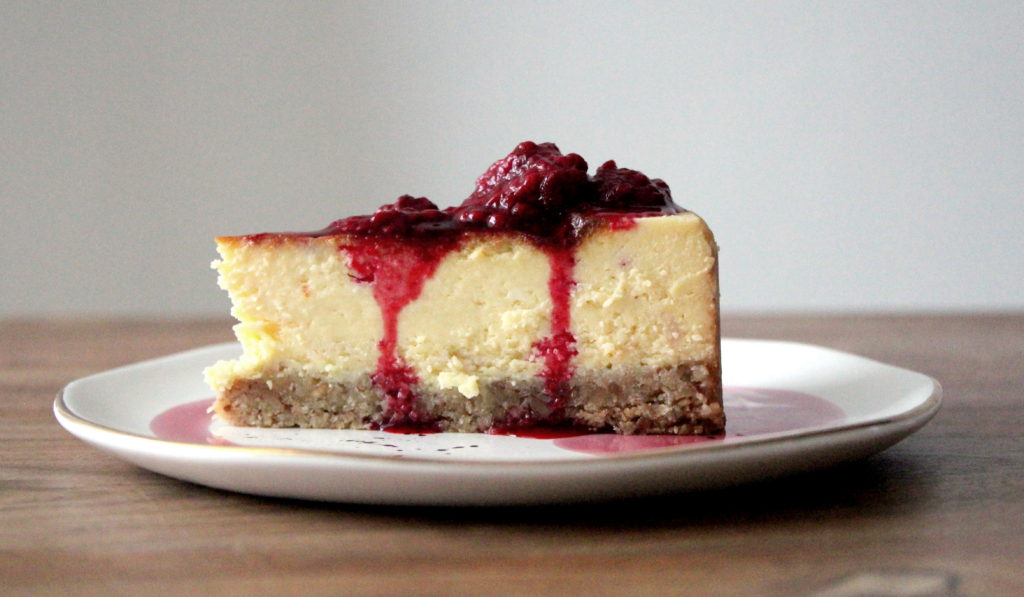 White chocolate raspberry cheesecake . a tribute to NYC bake and nourish.